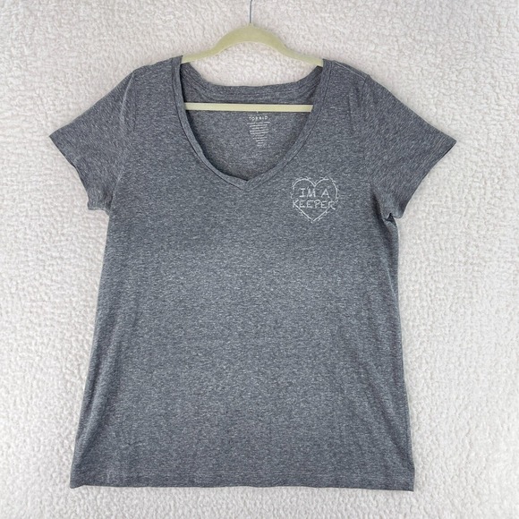 torrid Tops - Torrid Gray "I'm A Keeper" V-Neck T-Shirt Womens Short Sleeve Casual Size Large‎